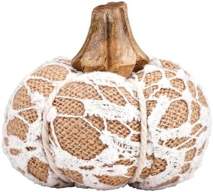 47th & Main Fall Décor Fabric Pumpkin Tabletop Mantel Shelf Thanksgiving Halloween Decorations for Home, Small, Lace Vine by 47thMain