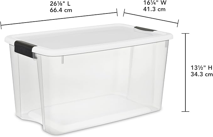 Sterilite 16-Pack Ultra Latching Box, Storage Bins with Lids, Clear Plastic, 70 Quart - Heavy-Duty Organizing Containers for Closet, Bathroom, and Office