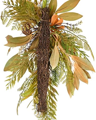 National Tree Company Artificial Autumn Wall Decoration, Decorated with Fern Fronds, Leaves, Pumpkins, Twig Cones, Autumn Collection, 26 Inches - Image 4