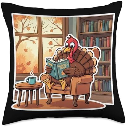 Turkey Reading Books Autumn Fall Thanksgiving Book Lover Throw Pillow by Unknown