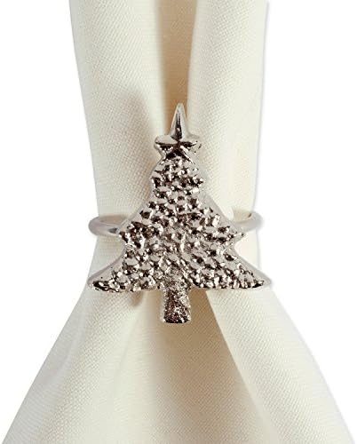DII Christmas Thanksgiving Holiday Tabletop Décor Collection Decorative Napkin Ring Holder Set, 2" Diameter, Silver Christmas Tree, 6 Piece - Image 3