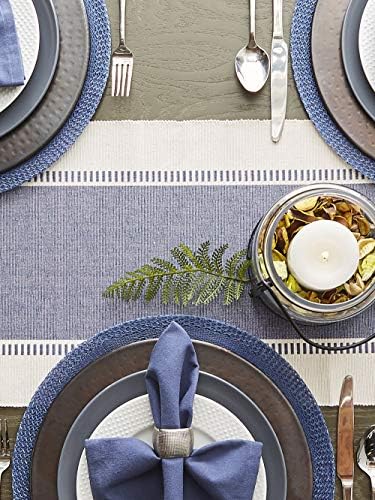 DII Dobby Stripe Table Runner, 13x72, French Blue & Cream Background - Image 6