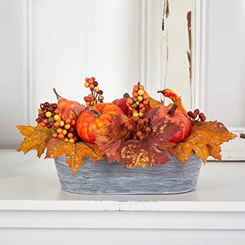 Nearly Natural 12" Fall Harvest Pumpkins and Berries Artificial Arrangement - Image 4