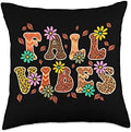 Fall Vibes Pumpkin Leopard Thanksgiving Happy Face Groovy Throw Pillow by Unknown