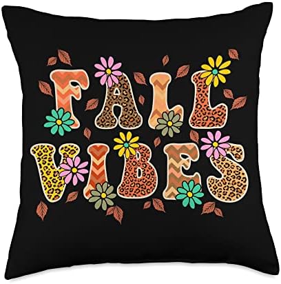 Fall Vibes Pumpkin Leopard Thanksgiving Happy Face Groovy Throw Pillow by Unknown