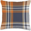 Orange Plaid for Halloween and Thanksgiving Gifts Navy Blue and Orange Plaid Halloween Fall Autumn Pumpkins Throw Pillow, 16x16, Multicolor by Unknown