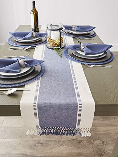 DII Dobby Stripe Table Runner, 13x108, French Blue & Cream Background - Image 5