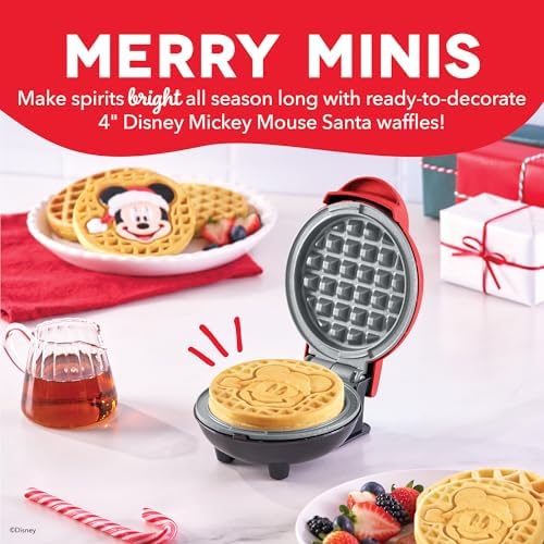 Disney | Dash Mickey Santa Hat Mini Waffle Maker, Ceramic Nonstick, Red - Image 2