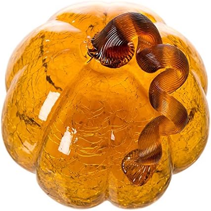 Glitzhome Hand Blown Amber Crackle Glass Pumpkin for Fall and Home Decor 6.69 inches - Image 3