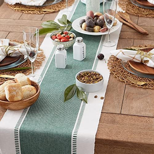 DII Dobby Stripe Table Runner, 13x72 Dark Green & Cream Background - Image 5