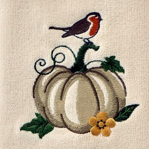 SKL Home Fall/Thanksgiving Robin On Pumpkin Hand Towel Set-2pc, Natural - Image 2