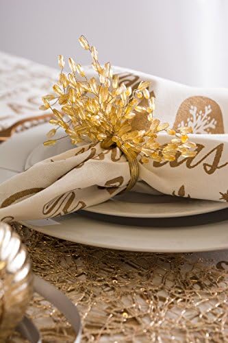 DII Christmas Thanksgiving Holiday Tabletop Décor Collection Decorative Napkin Ring Holder Set, 4" Diameter, Gold Beaded Starburst, 6 Piece - Image 6