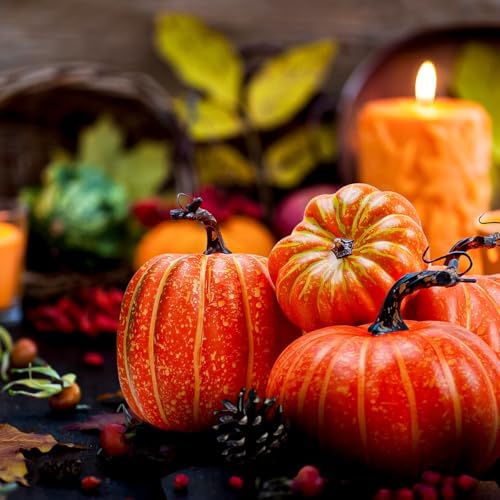Gresorth 4 Pcs Various Styles Fake Pumpkins Artificial Halloween Decoration - Image 6