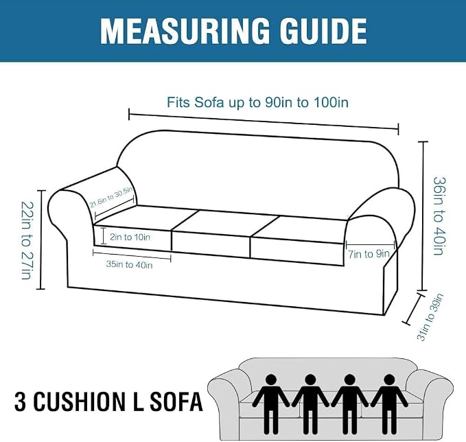 H.VERSAILTEX 4 Piece Stretch Sofa Covers for 3 Cushion Couch Covers for Living Room Furniture Slipcovers (Base Cover Plus 3 Seat Cushion Covers) Thicker Jacquard Fabric (Large Sofa, Ivory)