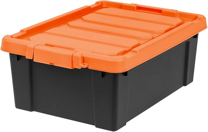 IRIS USA Lockable Storage Bins with Lids, 12 Gallon Heavy Duty, 2 Pack | Made in USA with lockable latches for garage organization, moving, camping gear, tools, equipment, and seasonal storage.