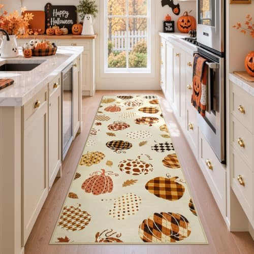 Tribesigns 2x6 Beige Halloween Fall Pumpkin Hallway Runner Rug for Kitchen - Image 3