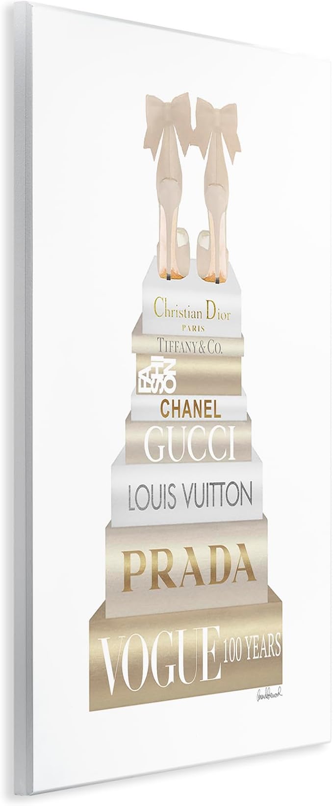 Cream Bow Heels Glam Bookstack, 13 x 19 Inch Mounted Print on Wall Plaque | Stupell Industries · By Amanda Greenwood · Ready to hang · Chic giftable accent · Made in USA