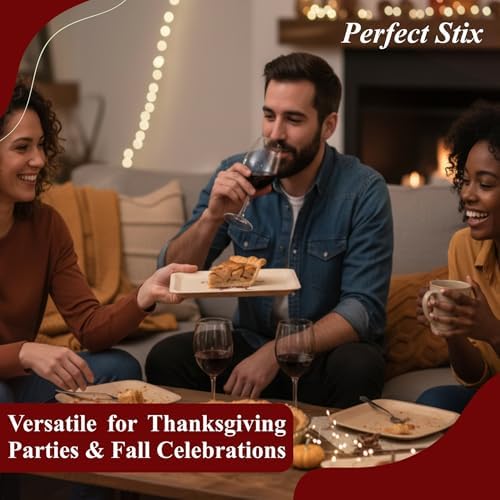 Perfect Stix 10-Inch Wooden Plates with “Friendsgiving” Printed in Burgundy – Eco-Friendly Biodegradable Disposable Dinner Plates – Fall Tableware for Thanksgiving & Friendsgiving Parties – Pack of 25 - Image 6