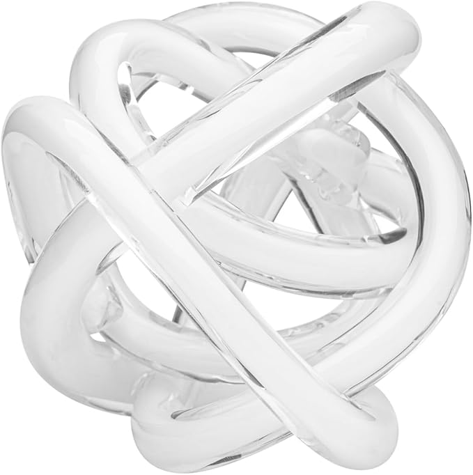 Torre & Tagus Orbit Hand Blown Glass Infinity Knot Sculpture - 4.5 Inch Glass Art White Knot Decor Ball for Home Decor, Small Centerpiece Table Decoration for Home Interior (Solid White)