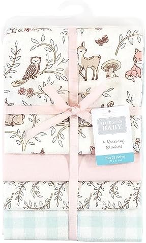 Hudson Baby Unisex Baby Cotton Poly Flannel Receiving Blankets, Girl Woodland Pals, One Size - Image 2