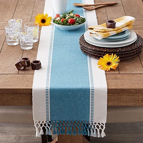 DII Dobby Stripe Table Runner, 13x72 Storm Blue & Cream Background - Image 6