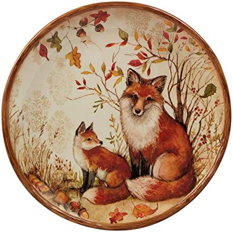 Pine Forest 10.5" Ceramic Dinner Plates, Set of 4 – Autumn Woodland Wildlife Plates with Deer, Fox, Owl & Raccoon – Great for Fall Entertaining, Thanksgiving, Rustic Table Décor - Image 4