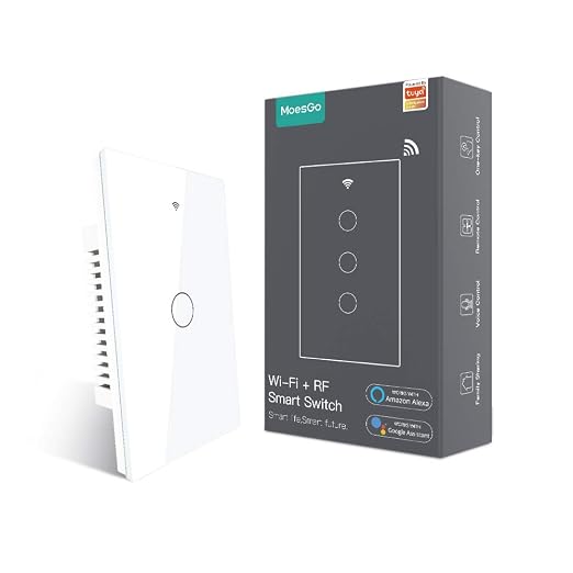 MoesGo WiFi Smart Wall Light Switch,Glass Panel, Multi-Control(3 Way), 2.4GHz Wi-Fi Touch Switches, Neutral Wire Required, Remote Control Smart Life/Tuya App, Work with Alexa, Google Home White 1 Gang