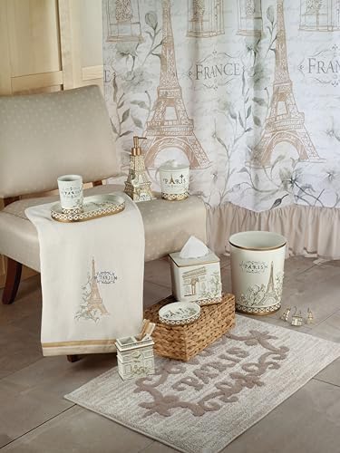 Avanti Linens - Wastebasket, Hand Painted Resin, Chic Bathroom Decor (Paris Botanique Collection)