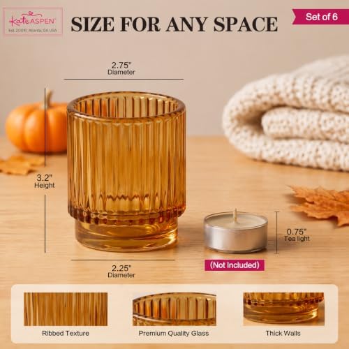 Kate Aspen Vintage Glass Tealight & Amber Votive Candle Holders (Set of 6) Rustic Fluted Candle Holder Set, Boho Home Decor, Wedding Table Centerpieces, Farmhouse Kitchen Table Decor - Image 6