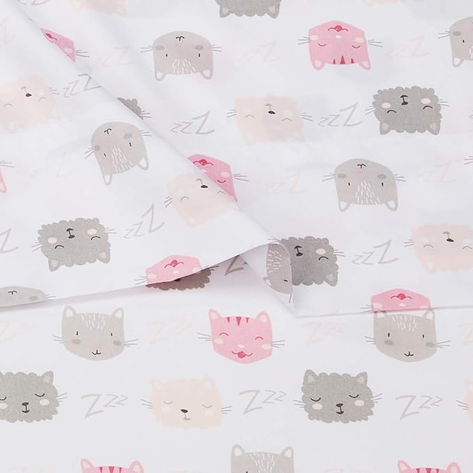 Amazon Basics 4-Piece Kid's Breathable Microfiber Sheet Set, Soft Easy-Wash Bedding Sheets with Pillowcases, Full, Pink Kitties