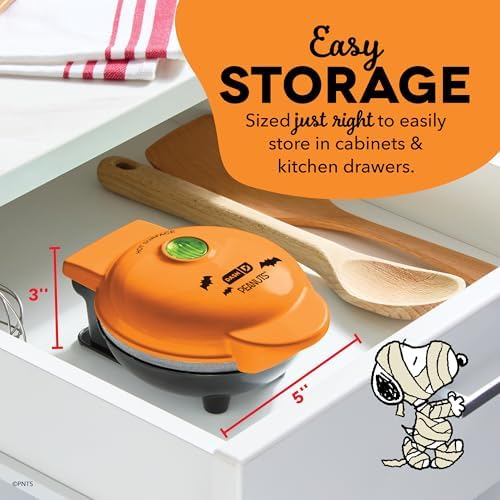 Peanuts x Dash Snoopy Jack-O-Lantern Mini Waffle Maker, Ceramic, Orange - Image 5