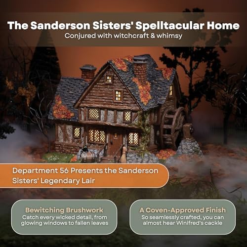Department 56 Hocus Pocus Sanderson Sisters’ Cottage – Hand-Painted Lighted Ceramic House with 120V Cord & Bulb, from the Official Village Collection