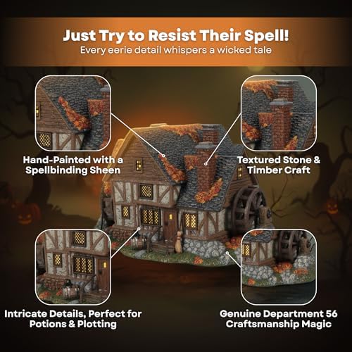Department 56 Hocus Pocus Sanderson Sisters’ Cottage – Hand-Painted Lighted Ceramic House with 120V Cord & Bulb, from the Official Village Collection