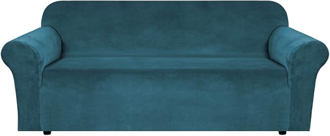 H.VERSAILTEX Stretch Velvet Sofa Covers Large Couch Covers Sofa Slipcovers Furniture Protector Soft with Non Slip Elastic Bottom, Feature Thick Comfy Rich Velour (Extra Wide Sofa 98"-105", Deep Teal)