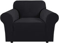 H.VERSAILTEX Stretch Chair Cover 1 Piece Armchair Cover Slip Covers for Sofas/Couches with Elastic Bottom Soft Thick Furniture Protector for Dogs Cats Jacquard Small Checked(Armchair 31"-40", Black)