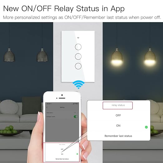MOES Touch Wall Single Live Wire Smart Switch，No Neutral Wire Needed, 2.4GHz WiFi RF433 Light Switch Works with Smart Life/Tuya App, Alexa and Google Home, Single Pole 110V, White 3 Gang