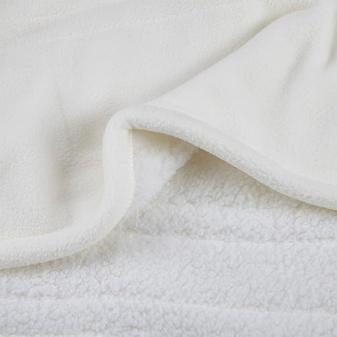 Serta Heated Electric Throw - Reversible Fleece Heating Blanket,Creme White | Dual-Layer Heated Throw Blanket With 5 Heat Settings & Auto Shut Off, Machine Washable, ETL Certified