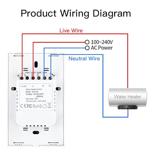 MOES Smart Water Heater Switch, 20A Water Heater Touch Switch Suitable for Bedroom, Work with Alexa, Google Assistant, 2.4GHz WiFi Glass Switch with Smart Life APP Control and Timing Function, White