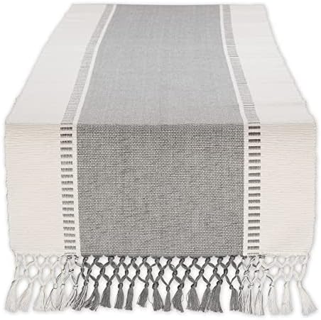 DII Dobby Stripe Table Runner, 13x72 Cool Gray & Cream Background by DII