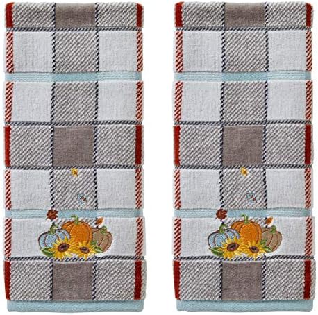 SKL Home Autumn/Fall Pumpkins 100% Cotton Embroidered Jacquard 2pc Hand Towel Set, Decorative for Bath/Kitchen/Bar & Gift, Gray by SKLHomebySaturdayKnightLtd