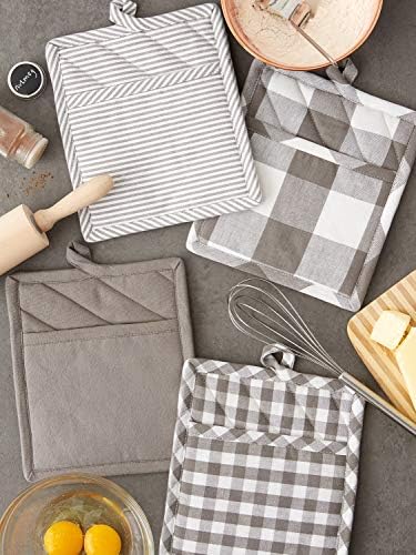 DII Gingham Check Kitchen Collection, Gray, Potholder Set - Image 6