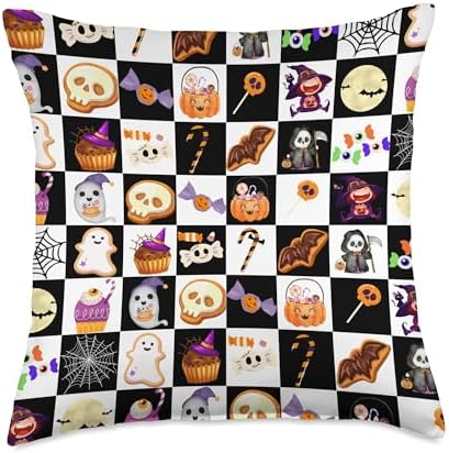 Halloween Spooky Sweets Candy Corn Cutie Sugar Rush Plaid Throw Pillow by Unknown