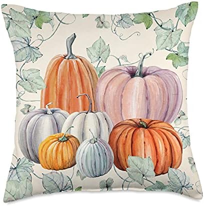 Pumpkins Fall Autumn Halloween Thanksgiving Pumpkin Cream Throw Pillow by NatureMagickFallCollection