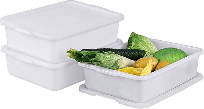 3-Pack 13 L Plastic Commercial Bus Tub with Lid, Restaurant Dish Tub | White