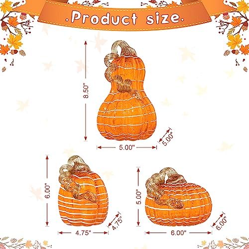 Glitzhome Hand Blown Glass Pumpkin 3pcs Fall Glass Gourd, Orange/White - Image 7