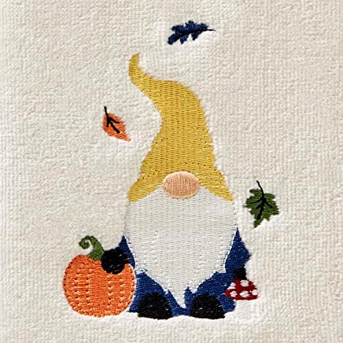 SKL Home Autumn/Fall Harvest Gnome 100% Cotton Embroidered Jacquard 2pc Hand Towel Set, Decorative for Bath/Kitchen/Bar & Gift, Natural - Image 2
