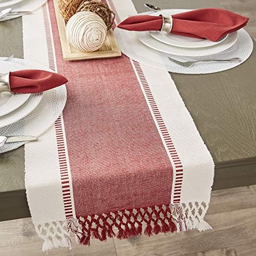 DII Dobby Stripe Table Runner, 13x72 Barn Red & Cream Background - Image 6