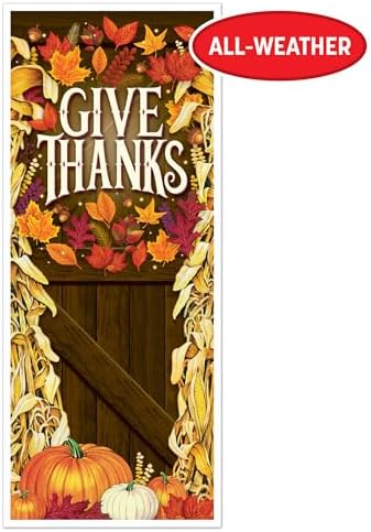 Beistle Give Thanks Door Cover – 2 Pack, All-Weather Thanksgiving Door Decorations with Pumpkins & Autumn Leaves, Rustic Fall Harvest Porch Décor for Home, Seasonal Parties & Holiday Events, 6’ x 30” - Image 3