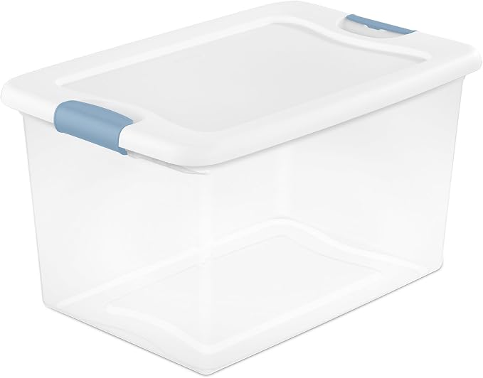 Sterilite Latching Box with Lids for Home and Office, 64 Quart, 16-Pack | Heavy-Duty and Stackable Plastic Containers with Latches for Closet, Cabinet, Bedroom, Bathroom and Dorm Room Organization