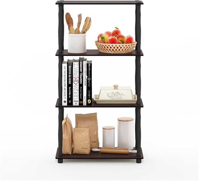 Furinno Turn-N-Tube 4-Tier Multipurpose Shelf Display Rack, Classic Tubes, Dark Cherry/Black | Book Shelf, Corner Shelf, Open Shelves, Classic Tubes, for Organization, Living Room, Home Office